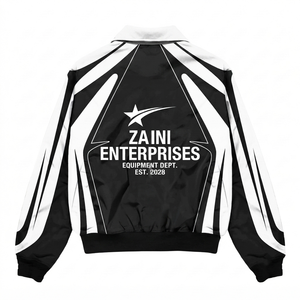 Veste coupe-vent en microfibre de polyester premium 120 GSM, noir et blanc avec empiècements contrastés, impression par sublimation personnalisée du logo - Product Image 2