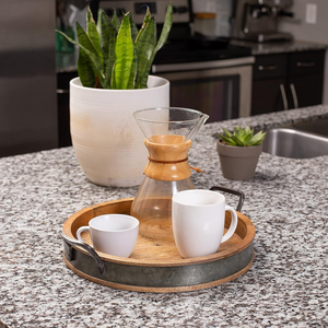 Bandeja Redonda de Madera para Servir con Asas Metálicas, Bandeja Decorativa para Servir Café, Té y Desayuno para Uso en el Hogar y Hoteles - Product Image 4