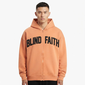 Men's Zipper Puff Print Hoodie Heavyweight 100% Cotton Long Sleeve Drop Shoulder Street Winter Wear 400Gsm <b>Zip</b> <b>Up</b> Hoodies Men - Product Image 6