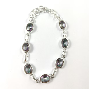 925 Sterling <b>Silver</b> Mystic Topaz <b>Bracelet</b> Oval Gemstone <b>Adjustable</b> Link Chain Fine Jewelry Perfect Anniversary Gift - Product Image 2