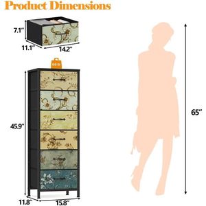 Commode vintage à 6 tiroirs avec bacs en tissu, unité de rangement organisée pour chambre à coucher - Product Image 3