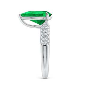 14K Solid Gold Off-Centered Pear Emerald Engagement <b>Ring</b> with Diamond Accents Handmade <b>Customized</b> Fine Jewelry Wedding - Product Image 4