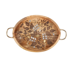 Plateau de service rectangulaire en bois de manguier émaillé fait main avec poignées, imprimé, pour la maison et l'hôtellerie - Product Image 5