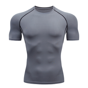 Men's <b>Black</b> Short Sleeve <b>Compression</b> T-<b>Shirt</b> Slim Fit Quick Dry Sporty O-Neck Knitted Polyester - Product Image 6