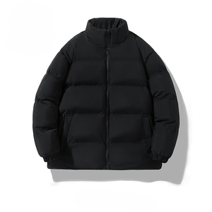 Men's Black Puffer Jacket Stand Collar Zipper Closure Windproof Casual Winter <b>Coat</b> Thick Polyester Wadding Regular Fit - Product Image 5