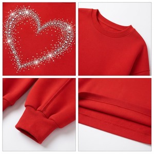 Women's Rhinestone <b>Heart</b> Print Crew Neck <b>Sweatshirt</b> Drop Shoulder Casual Pullover Sweat Tee Winter Wear Heavyweight Fleece Top - Product Image 6