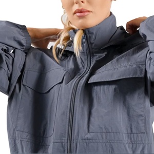 Veste coupe-vent à capuche pour femmes d'automne avec fermeture éclair complète et cordon de serrage Logo personnalisé coupe-vent sweats à capuche sweats - Product Image 2