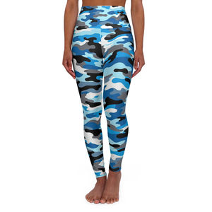 Leggings taille haute longueur intégrale imprimé camouflage bleu, tricoté extensible, sportif, pour femme, toutes saisons - Product Image 1