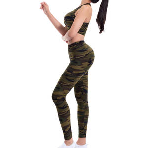 Ensemble de survêtement pour femme avec logo personnalisé, motif camouflage, sans couture, ensemble de yoga, leggings de compression, soutien-gorge de sport, ensemble de fitness 2 pièces, vêtements de sport - Product Image 3