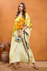Hot sale Designer Turkish Style <b>Kaftan</b> Kurta Women Polyester Handmade Batwing Sleeves V Neck Regular Fit Flared Hem Midi Short - Product Image 2