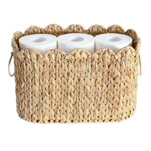 Natural Water Hyacinth Toilet Paper <b>Basket</b> With Lid, Scalloped <b>Wicker</b> <b>Storage</b> <b>Basket</b> With Lid, Bathroom Organizers From Vietnam - Product Image 5