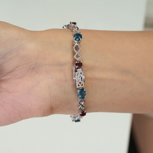 Beautiful Infinity Design Solid 925 Sterling Silver Natural <b>London</b> Blue Topaz & Garnet Gemstone Fine Bracelet Jewelry - Product Image 4