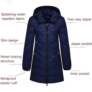 Factory Direct Breathable Men's & Women's Winter Long Hooded Puffer Coat with Velour Knitted Fabric Zipper Closure Content - Product Image 3