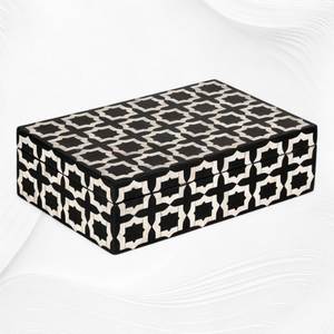 Caja de Joyería Decorativa de Lujo, Negra y Blanca, con Incrustaciones de Hueso, Diseño Geométrico Hecho a Mano, Minimalista, Impermeable, para Sala de Estar - Product Image 1