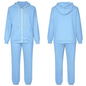 Ensemble de survêtement en molleton épais 100 % coton de qualité supérieure, personnalisable, avec sweat à capuche zippé vierge de haute qualité et pantalon de survêtement ample pour la gym - Product Image 5