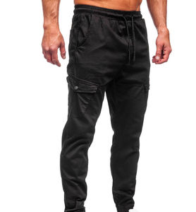 Pantalon cargo pour homme, style streetwear, coupe ample, tissu 100% coton, nouvelle conception moderne, ceinture ajustable, couleur noir jais - Product Image 5