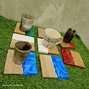 Posavasos de madera y resina de calidad perfecta, posavasos de nogal con color personalizado, estilo de lujo moderno para uso en el hogar, oficina, Hotel - Product Image 4