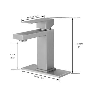 Rubinetto a cascata monocomando a 1 foro per lavabo con scarico a scomparsa, tubi di alimentazione, rubinetto per lavabo e piastra di copertura per bagno - Product Image 2
