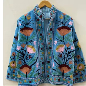 Designer Boho Velvet Suzani Jacket Hand Embroidered Vintage Ethnic <b>Coat</b> Statement Fashion Wear - Product Image 1