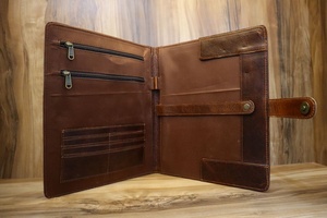 Real Handmade Tooled Leather Portfolio Organizer Portfolio <b>A4</b> Customized Leather Document Portfolio <b>File</b> - Product Image 3