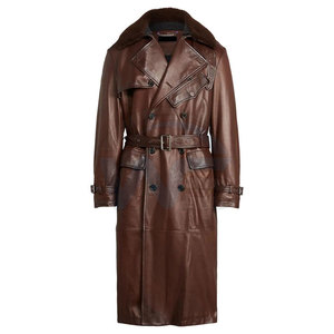 Comfortable Lightweight <b>Leather</b> Duster <b>Coat</b> <b>Men's</b> <b>Long</b> Winter Outerwear With Classic Collar Button Closure And Comfortable Fit - Product Image 5