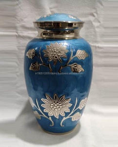 Urna Funeraria de Latón Grabada Personalizada al por Mayor, Estilo Americano, Acabado Plateado y Meena, para Cenizas Humanas, Recuerdo - Product Image 3