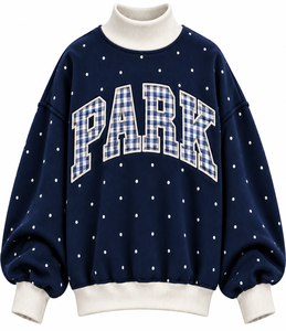 Sweat-shirt personnalisé pour femme, col montant oversize, impression OEM, 100% coton, motif gingham, épaules tombantes, décontracté, léger, pull-over - Product Image 1