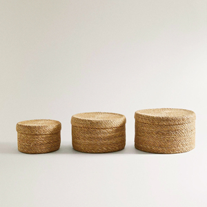 Juego de 3 cestas de almacenamiento de mimbre marino fabricadas en Vietnam con precio de mayoreo, OEM, ODM, color y dimensiones personalizables. - Product Image 1