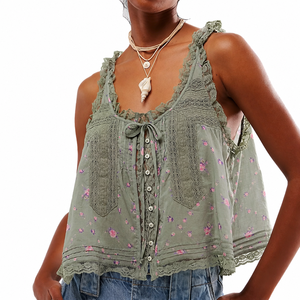 Camiseta sin mangas de punto 100% algodón transpirable de longitud regular con cuello redondo casual para mujer - Product Image 1