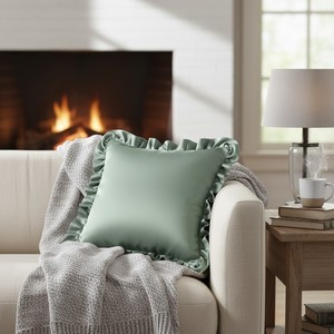 Funda de Cojín Cuadrada Verde Salvia con Volantes/Borde con Volantes, Cierre con Cordón, Estilo Nórdico, Decoración para el Hogar - Product Image 2