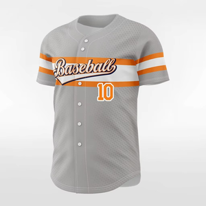 Custom Sublimated Mens Baseball Jersey Gray Orange White Striped Front Logo Button Closure Regular Fit Breathable <b>Mesh</b> <b>Short</b> Sle - Product Image 5