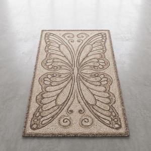 Tapis en laine tissé à la main à motif d'ailes de papillon gris crème – Tapis de sol texturé minimaliste, décoration moderne pour la maison - Product Image 1