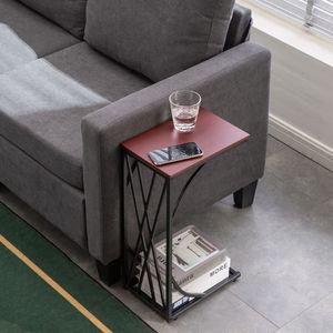 Tavolino Convertibile a Forma di C, Vassoio per Caffè, Tavolino Laterale con Contenitore per Arredamento Casa, Divano e Camera da Letto - Product Image 3