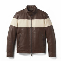 Veste robuste en cuir véritable pour homme, vêtement d'extérieur classique et décontracté, fermeture éclair intégrale sur le devant, col montant, poches zippées et doublure intérieure douce