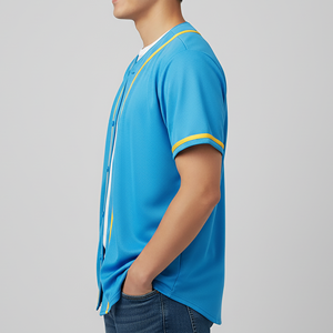 Maillot de baseball bleu pour homme avec logo personnalisé, manches courtes, boutons sur le devant, évacuation de l'humidité, coupe classique, toutes saisons, impression sublimée - Product Image 5