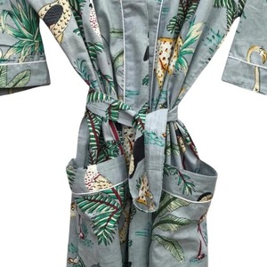 Luxury Cotton Kimono Robe with <b>Animal</b> Print Summer Sleepwear V Neck Elastic Waist Plus Size Loungewear - Product Image 3