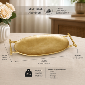 Plateau de service en aluminium artisanal avec poignées, plat décoratif ovale en métal pour les collations, décoration de la maison, hôtel, restaurant, vente en gros - Product Image 5