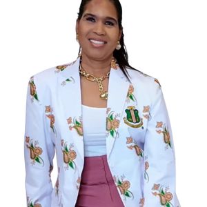 Blazer Blanco con Estampado Paisley para Mujer, Chaqueta de Moda con Botones, Estilo Casual Elegante, Ropa de Oficina - Product Image 1