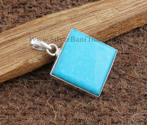 Collar de Plata de Ley 925 con Turquesa Natural Vintage, Chapado en Platino, Piedra Azul, Joyería de Piedras Preciosas Auténticas, Unisex, Venta al Por Mayor - Product Image 1