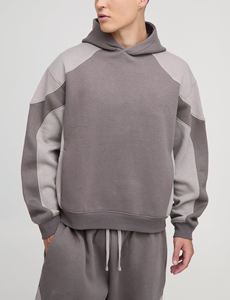 Ensemble décontracté haut de gamme en molleton de coton épais, respirant, pour l'hiver, grande taille, avec sweat à capuche oversize color block et pantalon de survêtement évasé - Product Image 6