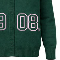 Kardigan Bordir Hijau 1908 Wanita Kancing Depan Rajutan Sweater Lengan Panjang Gaya Kasual Kolej Fashion Knitwear Outerwear