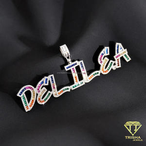 Colgante de Letra GRABBY con Diamantes de Moissanita de Lujo y Acentos de Piedras de Colores, Diseño de Palabra Personalizada Brillante, Joyería de Moda Hip Hop - Product Image 6