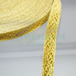 Cinta de galón metálica dorada premium para prendas, ribete soluble en agua para prendas de vestir y bolsos, trenzas y encajes dorados - Product Image 2