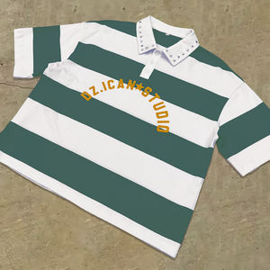 Camiseta Polo Retro de Rugby para Hombre, con Estampado de Franjas, Remaches y Botones, de Algodón, Corte Cuadrado y Recortado, de Alta Calidad - Product Image 3