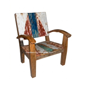 Sofá Individual de Madera Rústica Hecho a Mano con Brazos de Riel, Madera de Barco Reciclada, Ecológico, para Interiores y Exteriores, Muebles para el Hogar y Villas - Product Image 2