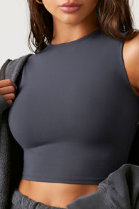 Débardeur uni sans couture pour femme, style streetwear, extensible, en maille côtelée, sans manches, décontracté, écologique, style Y2K, coupe classique, vente en gros - Product Image 4