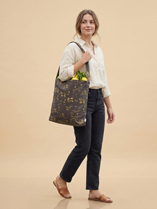 Wholesale Reusable High Quality 2026 Carry <b>Bag</b> Long Shoulder Handle Floral Print Cotton <b>Tote</b> <b>Bag</b> <b>Grey</b> Color Open Top <b>Tote</b> <b>Bag</b> - Product Image 1