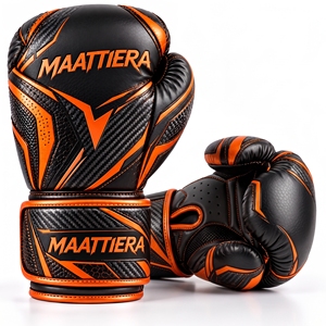 Custom Boxing Training Gloves <b>Black</b> Orange Padded Fitness Sparring Gloves Geometric Design OEM Wholesale Supplier - Product Image 6