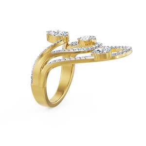 Bague élégante de luxe en moissanite taille poire avec pierres latérales et bande pavée incurvée, plaquée or/argent/or rose, pour mariage et anniversaire - Product Image 1