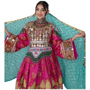 Vestido Afgano Kuchi para Mujer, Diseño Personalizado, Bordado Intenso, Hecho a Mano, Manga Larga, para Bodas y Fiestas, con Cierre de Encaje y Botones - Product Image 1
